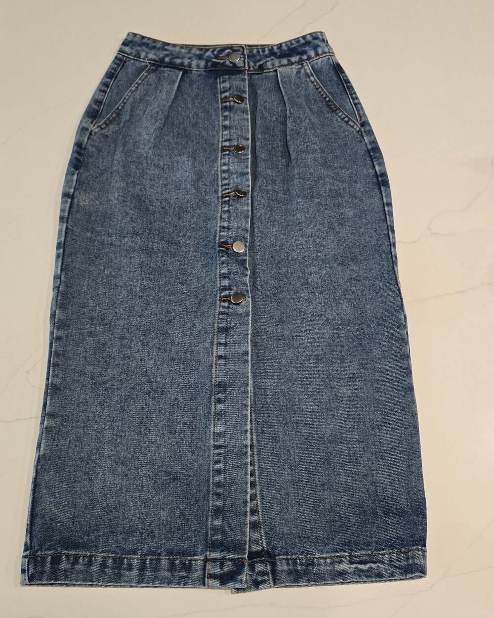 Blue Acid Wash Denim Button Front Skirt